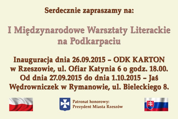 Zaproszenie na I Międzynarodowe Warsztaty Literackie